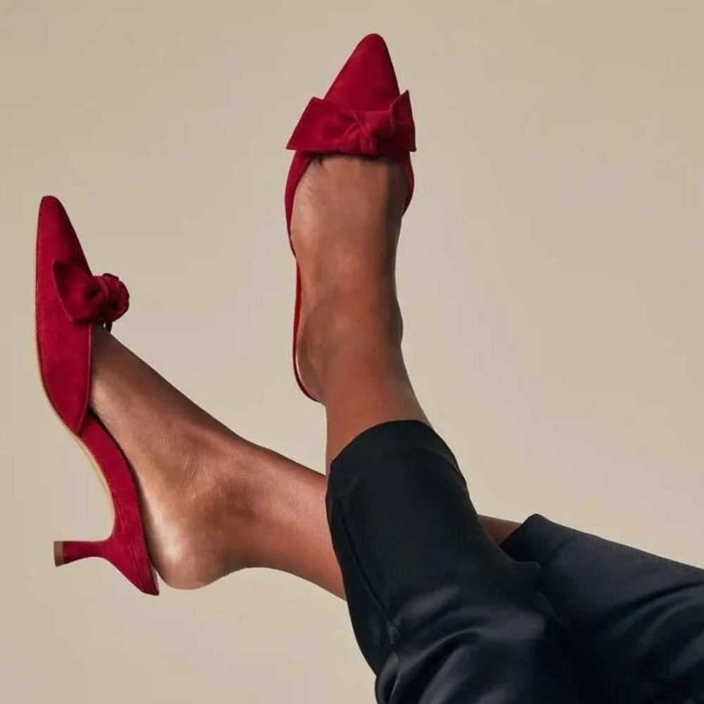 Inez Vivi Red Bow Kitten Heel Suede Mule size 7